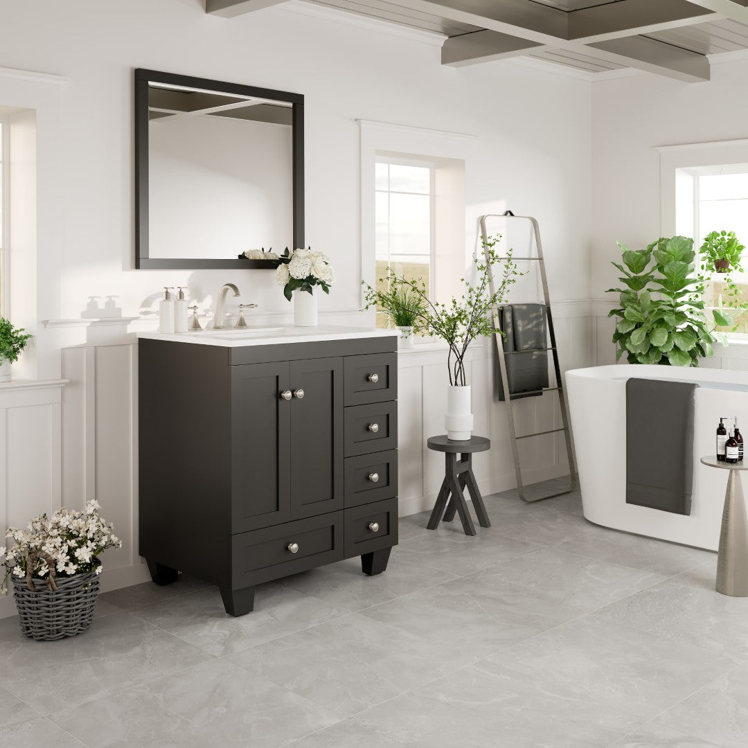 Acclaim 28 in. Espresso Single Sink Bath Vanity with Carrara Quartz Top and Undermount Porcelain Sink