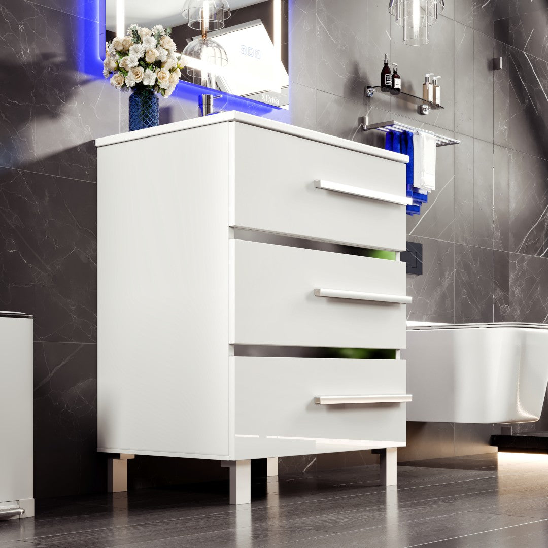 Deluxe 32 in. White Single Sink Bath Vanity with Porcelain Top and Integrated Sink