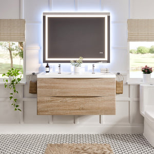 Smile 48 in. White Oak Wall Mount Double Sink  Bath Vanity with Acrylic Top and Integrated Sinks