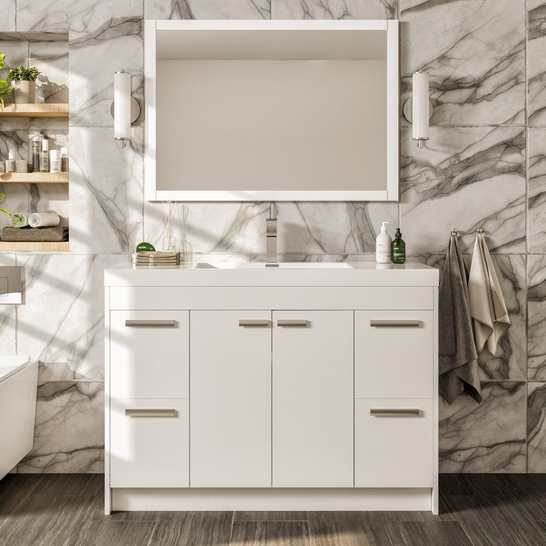 Lugano 48 in. White Single Sink Bath Vanity with Acrylic Top and Integrated Sink