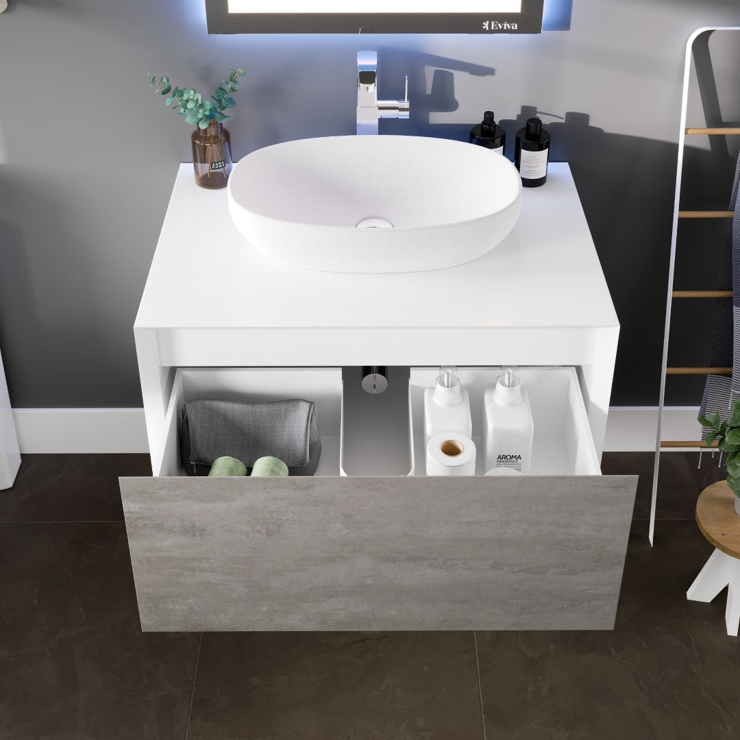 Santa Monica 30 in. Gray Wall Mount Single Sink Bath Vanity with Acrylic Top and Vessel Solid Surface Sink