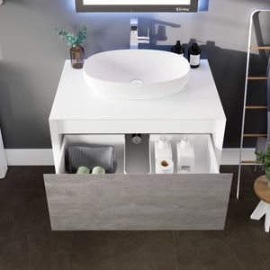 Santa Monica 30 in. Gray Wall Mount Single Sink Bath Vanity with Acrylic Top and Vessel Solid Surface Sink