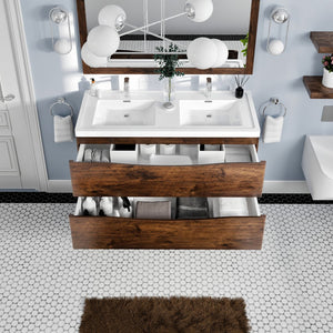 Smile 48 in. Rosewood Wall Mount Double Sink  Bath Vanity with Acrylic Top and Integrated Sinks