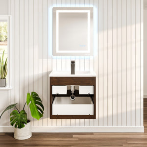 Joy 24 in. Rosewood Wall Mount Single Sink Bath Vanity with Porcelain Top and Integrated Sink