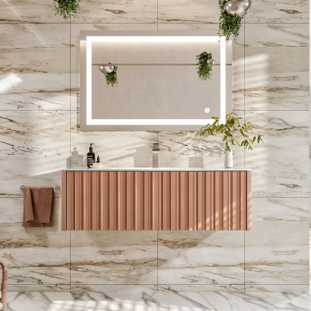 Dolce Vita 48 in. Blush Wall Mount Single Sink Bath Vanity with Solid Surface Top and Integrated Sink