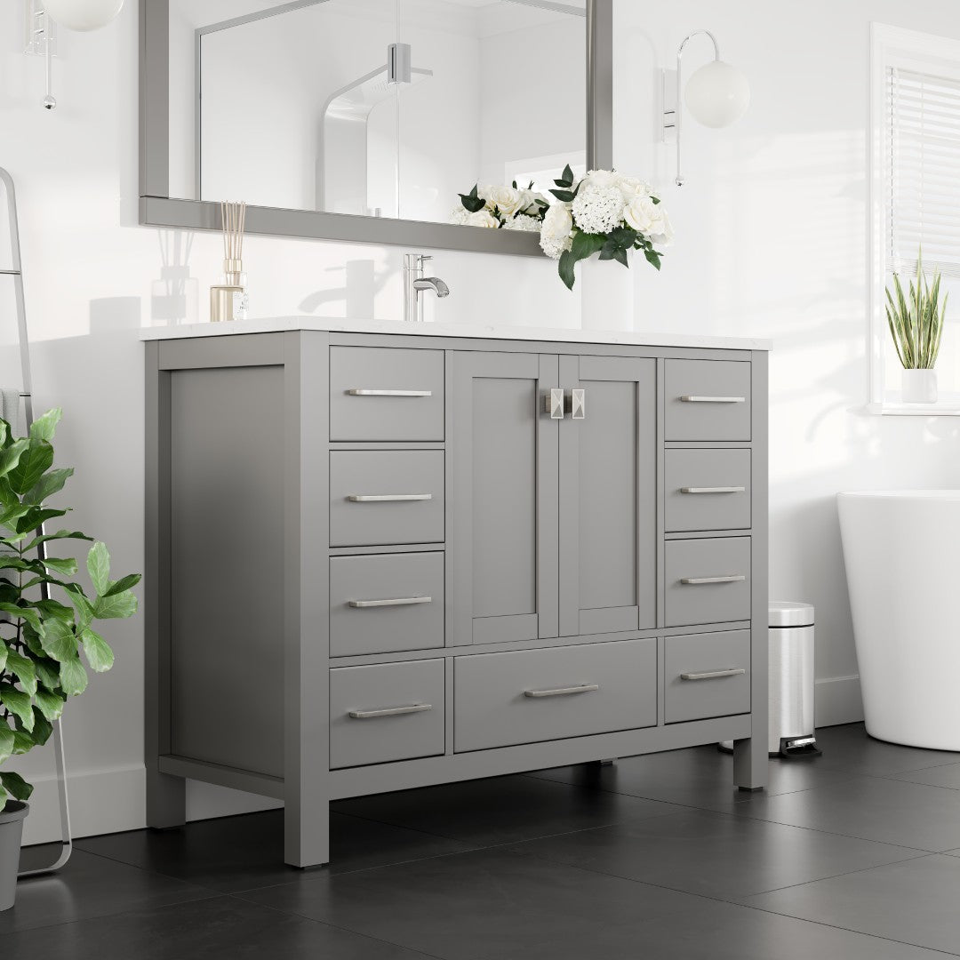 London 48 in. Gray Single Sink Bath Vanity with Carrara Quartz Top and Undermount Porcelain Sink