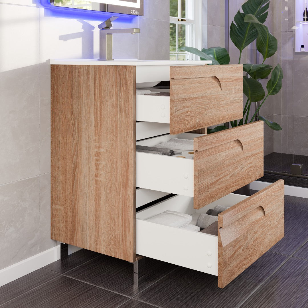 Joy 24 in. Maple Single Sink Bath Vanity with Porcelain Top and Integrated Sink