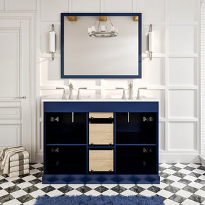 Epic 48 in. Blue Double Sink  Bath Vanity with Carrara Quartz Top and Undermount Porcelain Sinks
