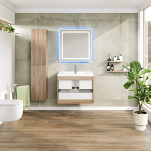 Smile 30 in. White Oak Wall Mount Single Sink Bath Vanity with Acrylic Top and Integrated Sink