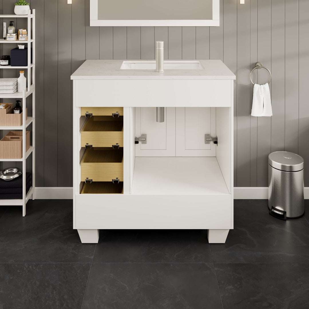 Loon 30 in. White Single Sink Bath Vanity with Carrara Quartz Top and Undermount Porcelain Sink