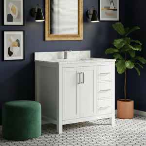 New England Home Goods Cannon 36" Single Sink Vanity in White - Engineered Wood; Stone Top