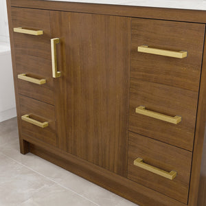 Curio 42 in. Walnut Single Sink Bath Vanity with Carrara Quartz Top and Undermount Porcelain Sink