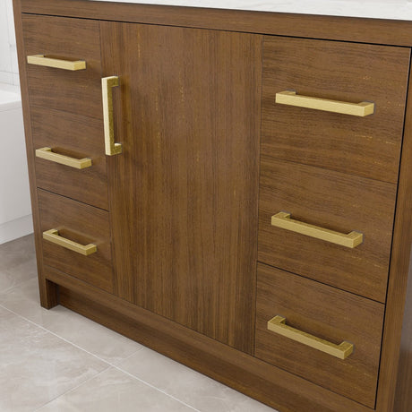 Curio 42 in. Walnut Single Sink Bath Vanity with Carrara Quartz Top and Undermount Porcelain Sink