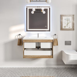 Smile 36 in. White Oak Wall Mount Single Sink Bath Vanity with Acrylic Top and Integrated Sink