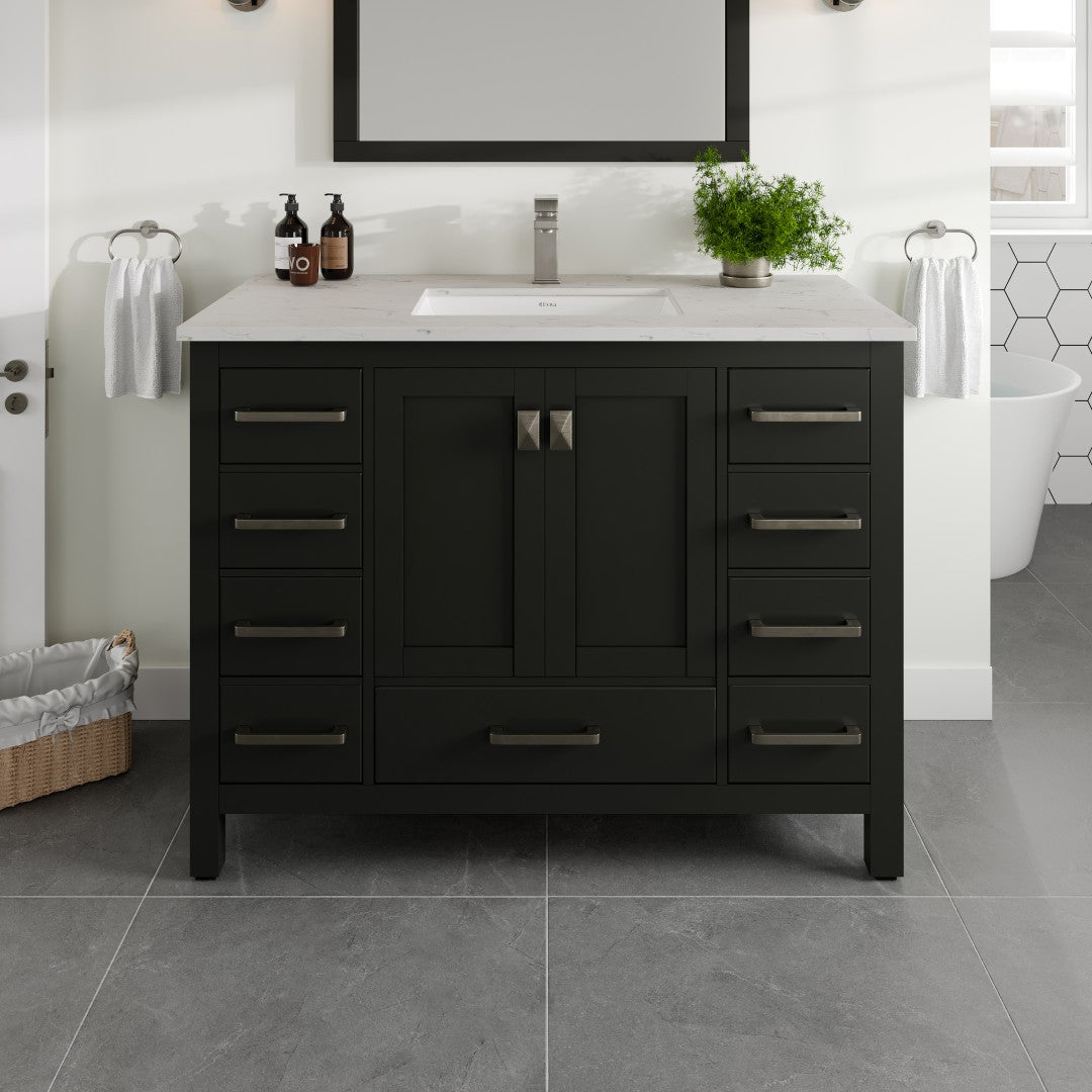 London 42 in. Espresso Single Sink Bath Vanity with Carrara Quartz Top and Undermount Porcelain Sink