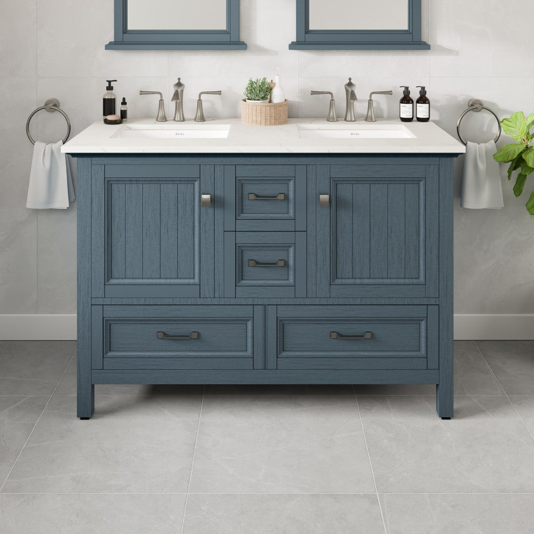 Britney 48 in. Ash Blue Double Sink  Bath Vanity with Carrara Quartz Top and Undermount Porcelain Sinks