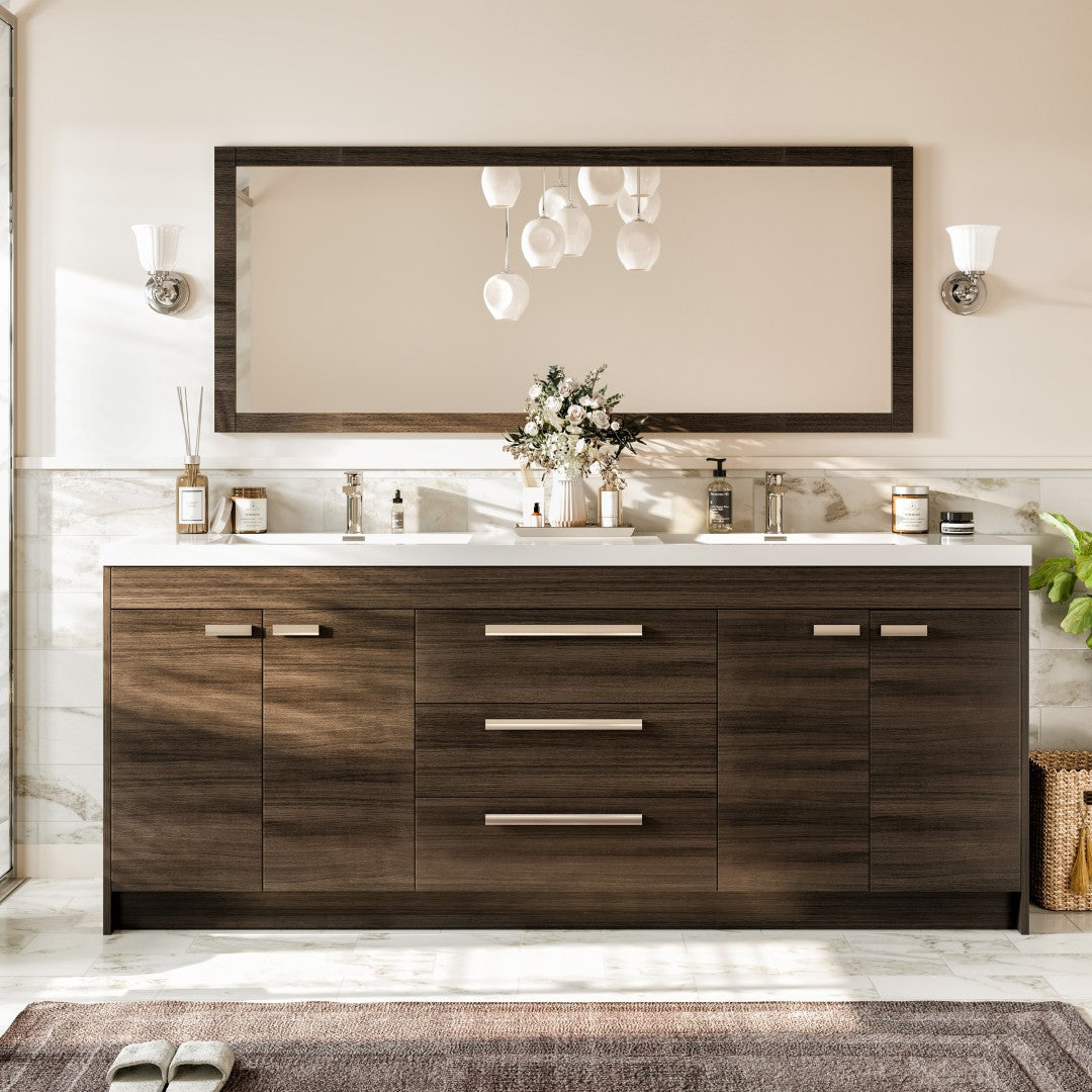 Lugano 84 in. Gray Oak Double Sink  Bath Vanity with Acrylic Top and Integrated Sinks