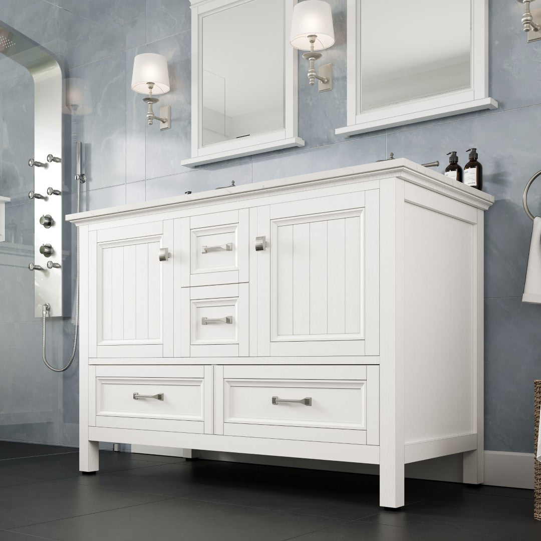 Britney 48 in. White Double Sink  Bath Vanity with Carrara Quartz Top and Undermount Porcelain Sinks