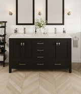 London 60 in. Espresso Double Sink  Bath Vanity with Carrara Quartz Top and Undermount Porcelain Sinks