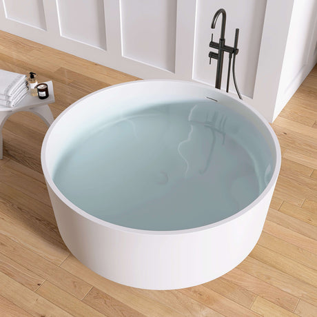 New England Home Goods Myrtle 49" Freestanding Tub in White - Stone Resin Solid Surface