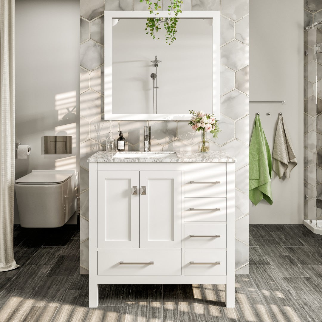 Eviva London 36 X 18 Inch White Bathroom Vanity with Marble Countertop