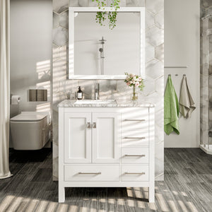 Eviva London 36 X 18 Inch White Bathroom Vanity with Marble Countertop