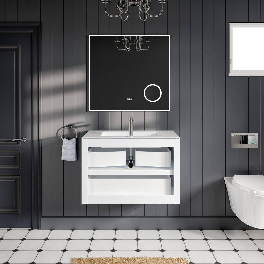 Vienna 36 in. Oak Wall Mount Single Sink Bath Vanity with Acrylic Top and Integrated Sink