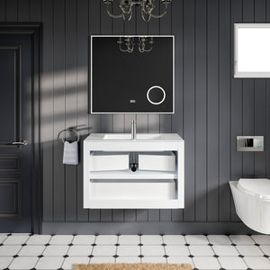 Vienna 36 in. Oak Wall Mount Single Sink Bath Vanity with Acrylic Top and Integrated Sink