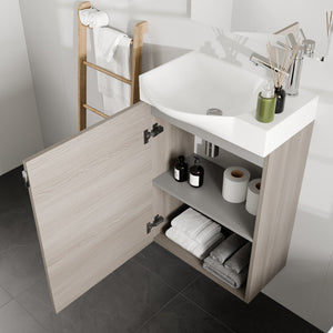 Tiny 18 in. Gray Wall Mount Single Sink Bath Vanity with Porcelain Top and Integrated Sink