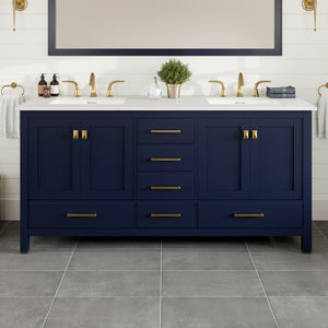 Aberdeen 78 in. Blue Double Sink  Bath Vanity with Carrara Quartz Top and Undermount Porcelain Sinks