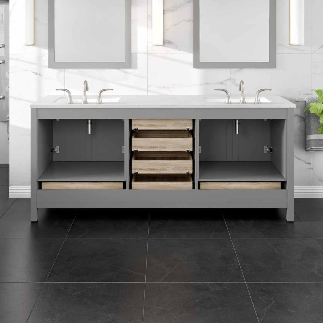 Aberdeen 78 in. Gray Double Sink  Bath Vanity with Carrara Quartz Top and Undermount Porcelain Sinks