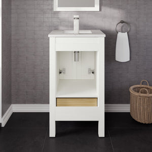 London 24 in. White Single Sink Bath Vanity with Carrara Quartz Top and Undermount Porcelain Sink