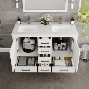 London 48 in. White Double Sink  Bath Vanity with Carrara Quartz Top and Undermount Porcelain Sinks