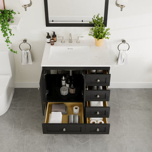 Acclaim 30 in. Espresso Single Sink Bath Vanity with Carrara Quartz Top and Undermount Porcelain Sink