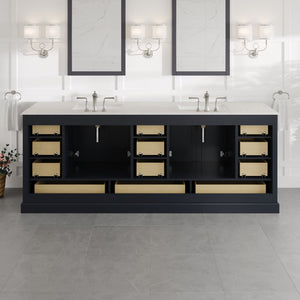 Storehouse 84 in. Dark Gray Double Sink  Bath Vanity with Carrara Quartz Top and Undermount Porcelain Sinks