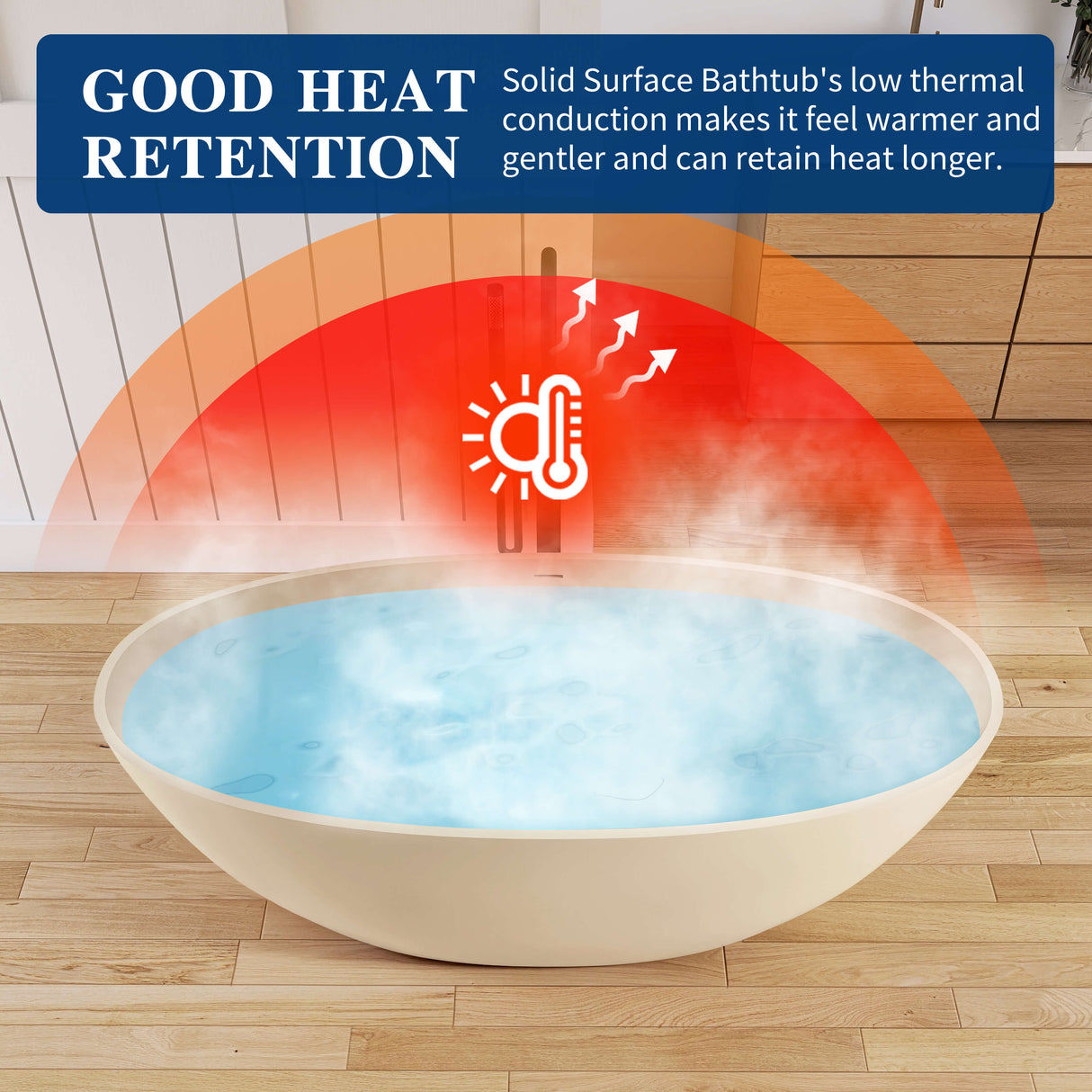 New England Home Goods Tulum 65" Freestanding Tub in Milk Coffee - Stone Resin Solid Surface