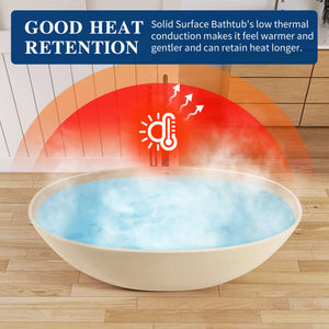 New England Home Goods Tulum 65" Freestanding Tub in Milk Coffee - Stone Resin Solid Surface