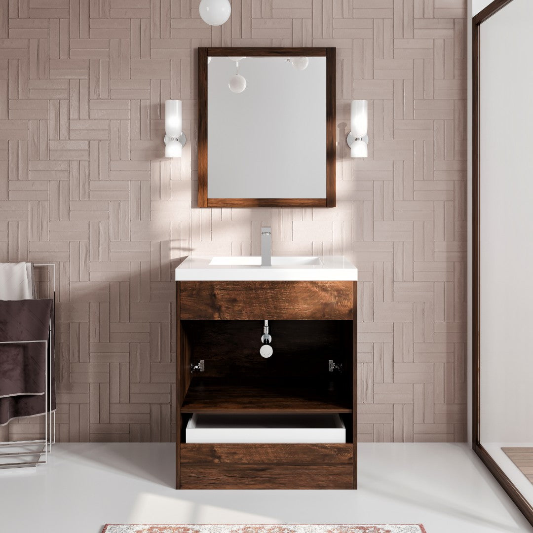 Lugano 30 in. Rosewood Single Sink Bath Vanity with Acrylic Top and Integrated Sink