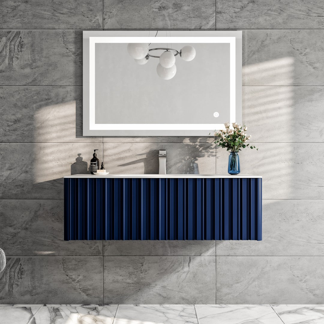 Dolce Vita 48 in. Blue Wall Mount Single Sink Bath Vanity with Solid Surface Top and Integrated Sink