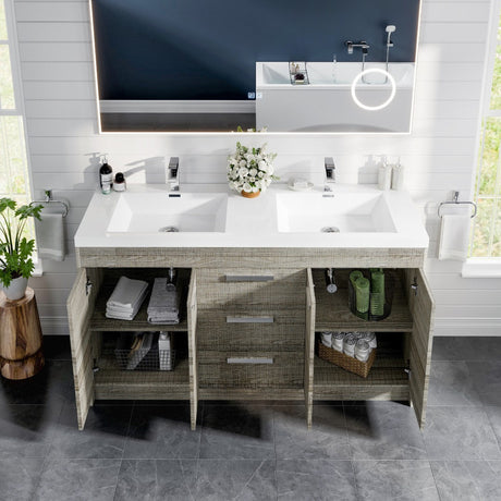 Lugano 60 in. Ash Double Sink  Bath Vanity with Acrylic Top and Integrated Sinks