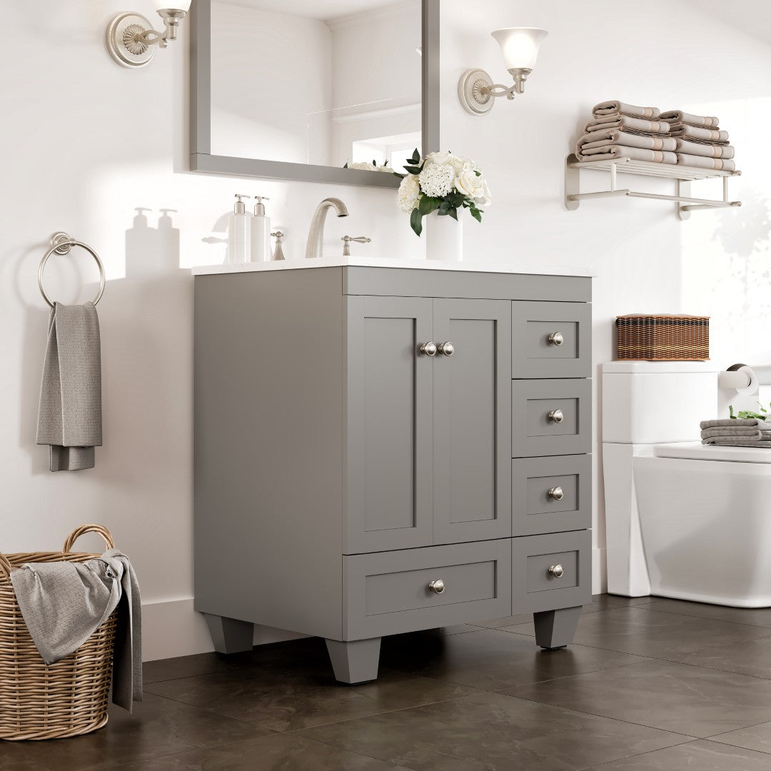 Acclaim 28 in. Gray Single Sink Bath Vanity with Carrara Quartz Top and Undermount Porcelain Sink