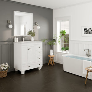 Happy 30 in. White Single Sink Bath Vanity with Carrara Quartz Top and Undermount Porcelain Sink