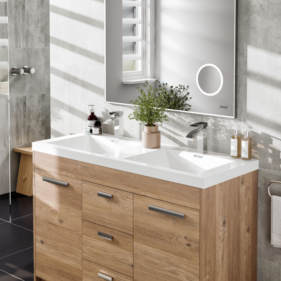 Lugano 48 in. Natural Oak Double Sink  Bath Vanity with Acrylic Top and Integrated Sinks