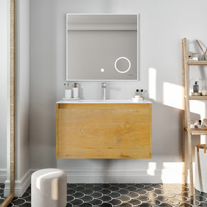 Madeira 36 in. Oak Wall Mount Single Sink Bath Vanity with Acrylic Top and Integrated Sink