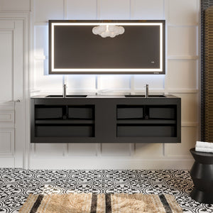 Vienna 75 in. Oak Wall Mount Double Sink  Bath Vanity with Acrylic Top and Integrated Sinks