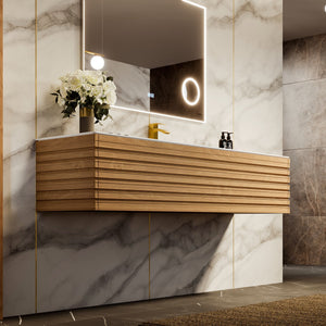 Allure 55 in. Oak Wall Mount Single Sink Bath Vanity with Solid Surface Top and Integrated Sink