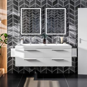 Surf 57 in. White Wall Mount Double Sink  Bath Vanity with Acrylic Top and Integrated Sinks
