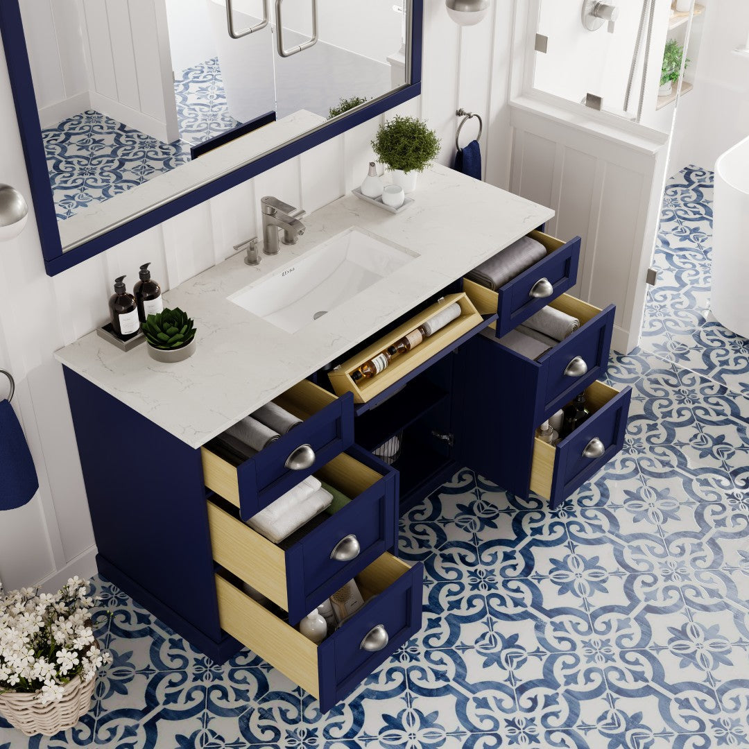 Epic 60 in. Blue Single Sink Bath Vanity with Carrara Quartz Top and Undermount Porcelain Sink