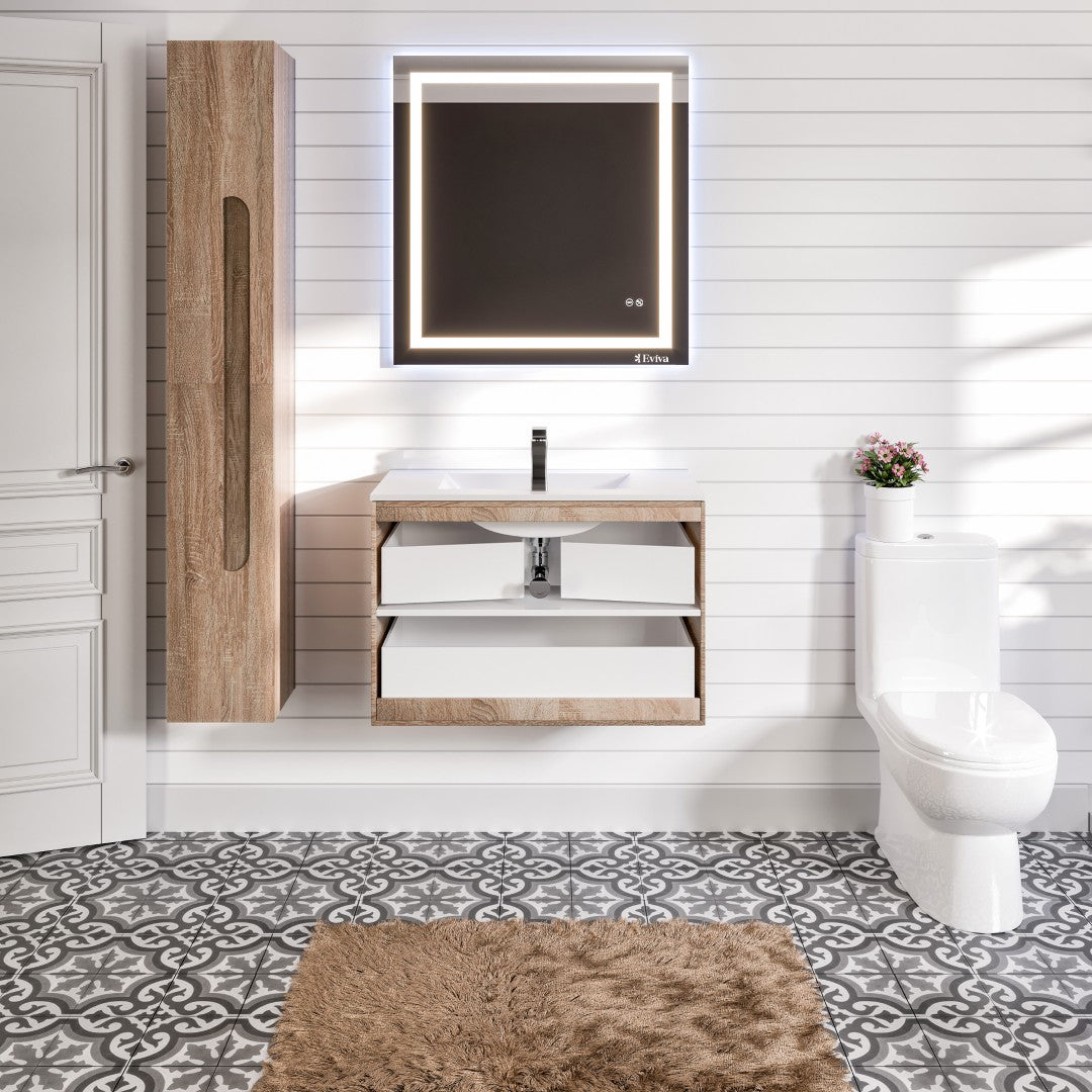 Joy 40 in. Maple Wall Mount Single Sink Bath Vanity with Porcelain Top and Integrated Sink