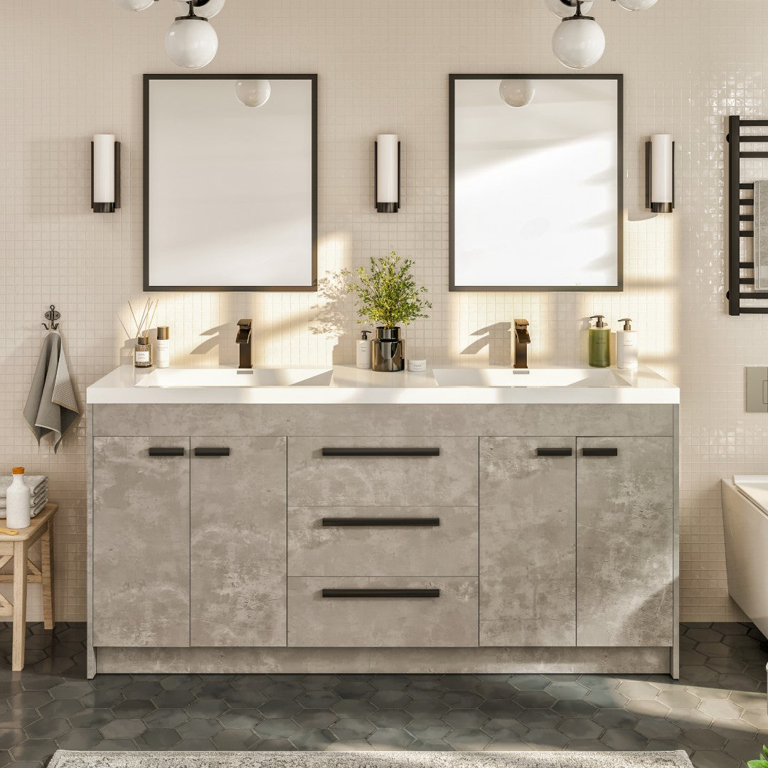Lugano 72 in. Concrete Gray Double Sink  Bath Vanity with Acrylic Top and Integrated Sinks